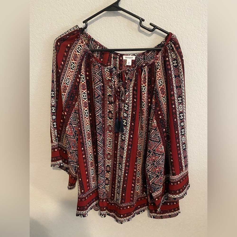 dressbarn Red and Black Bohemian Blouse
Never worn